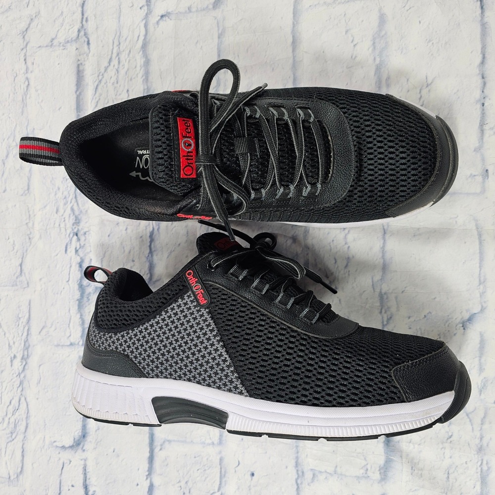 OrthoFeet Edgewater Walking Shoes Mens 11 2E Black Grey Orthopedic Mesh Sneakers
